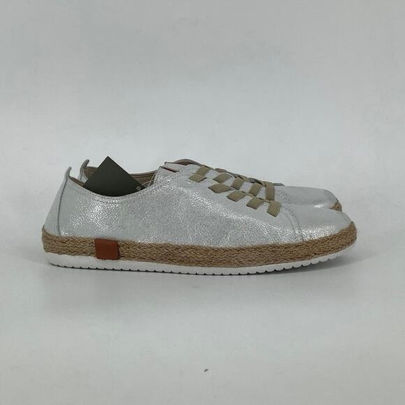 Spring Step Size 39 Silver Metallic Eloya Leather Sneaker Espadrille Trim D3-2 - Picture 3 of 11